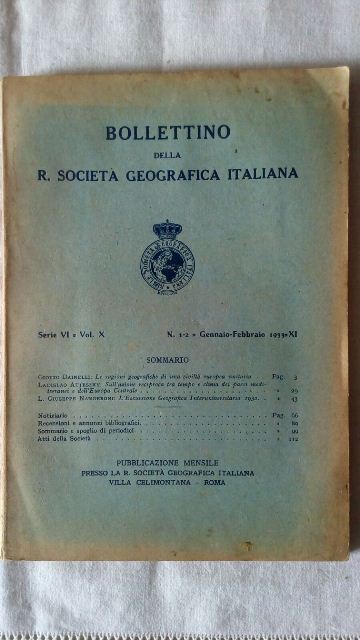 Bollettino della r. società geografica italiana. gennaio-febbraio 1933