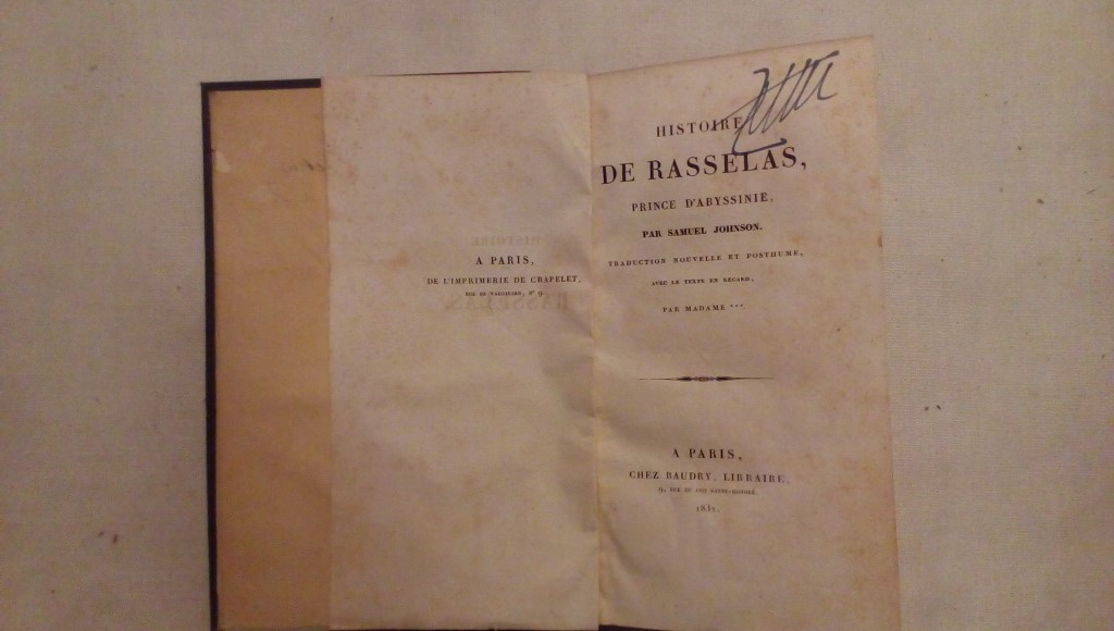 Histoire de Basselas prince d'abyssinie - Samuel Johnson - Chez Baudry Libraire 1832 