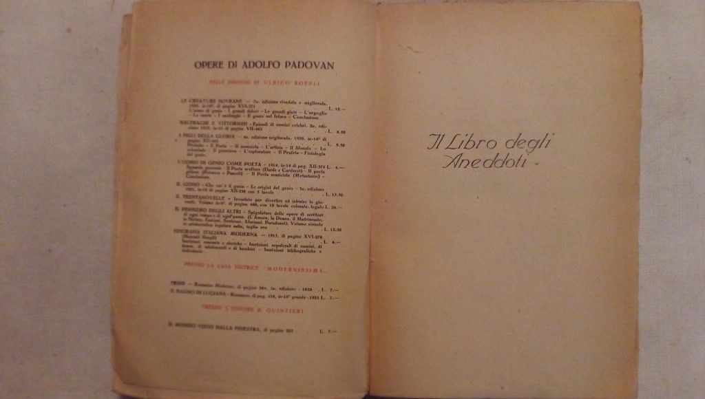 Il libro degli aneddoti - Adolfo Padovan Bottega di poesia Milano 1924