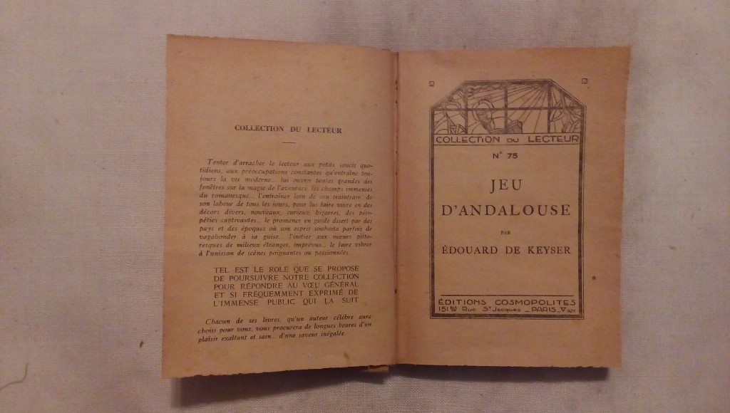 Jeu d'andalouse per Edouard de Keyser - Collection du lecteur n.75 Editions Cosmopolites