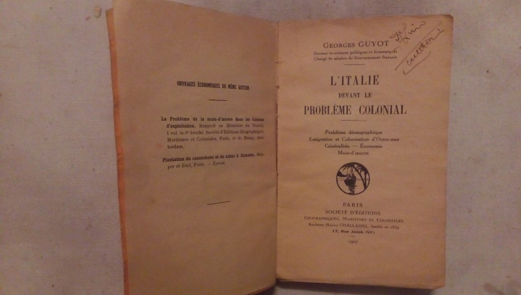 L'Italie devant le probleme colonial - Georges Guyot Paris 1927