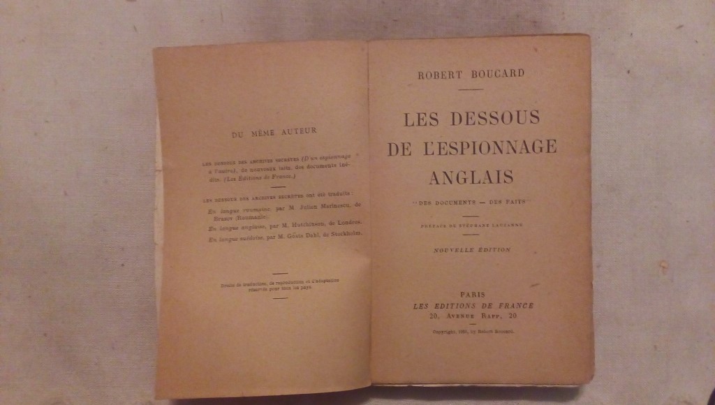 Les dessous de l'espionnage anglais - Robert Boucard Les edition de France 1929