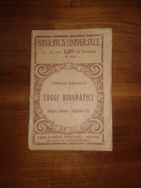 Libretto/ SAGGI BIOGRAFICI Tommaso Macaulay  Samuel Johnson- Guglielmo Pitt