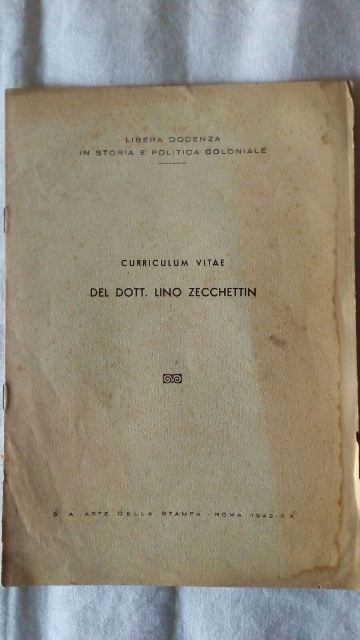 Libretto/lino zacchettin. curriculum vitae del dott. lino zacchettin 1942