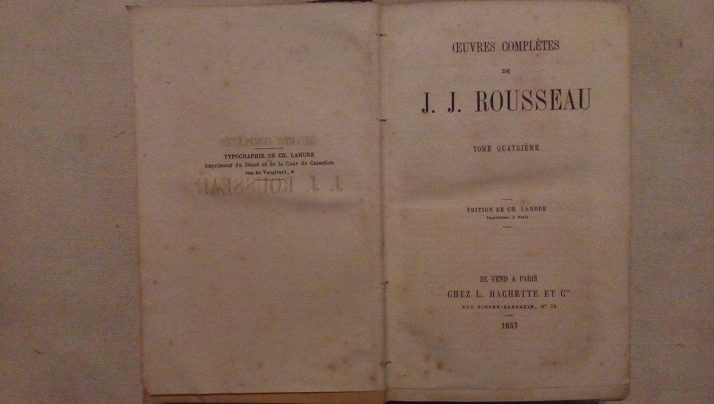 Oeuvres completes de J. J. Rousseau - Tomo 4 - L. Hachette Paris 1857
