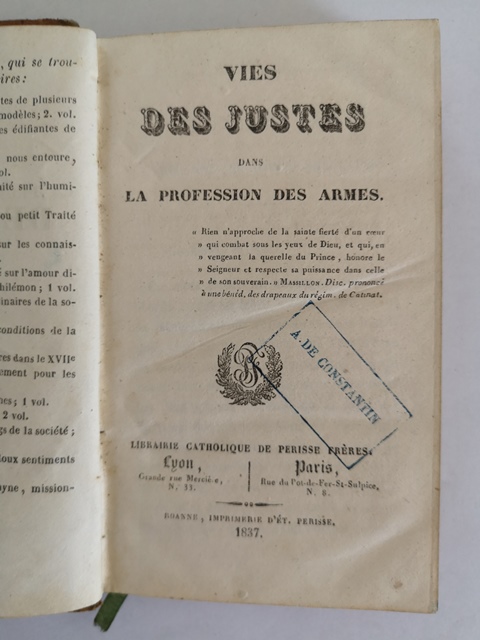 Oeuvres de carron vies des justes dans la profession des armes 1837