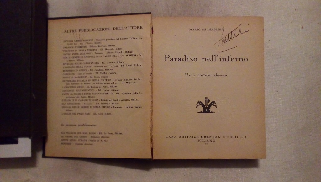 Paradiso nell'inferno usi e costumi abissini - Mario dei Gaslini Oberdan Zucchi Milano 1937