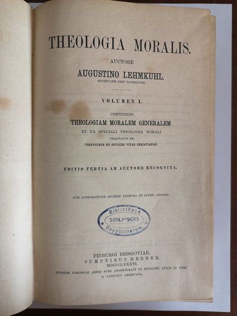 Theologia moralis Augustino Lehmkuhl 1886 Vol. 1