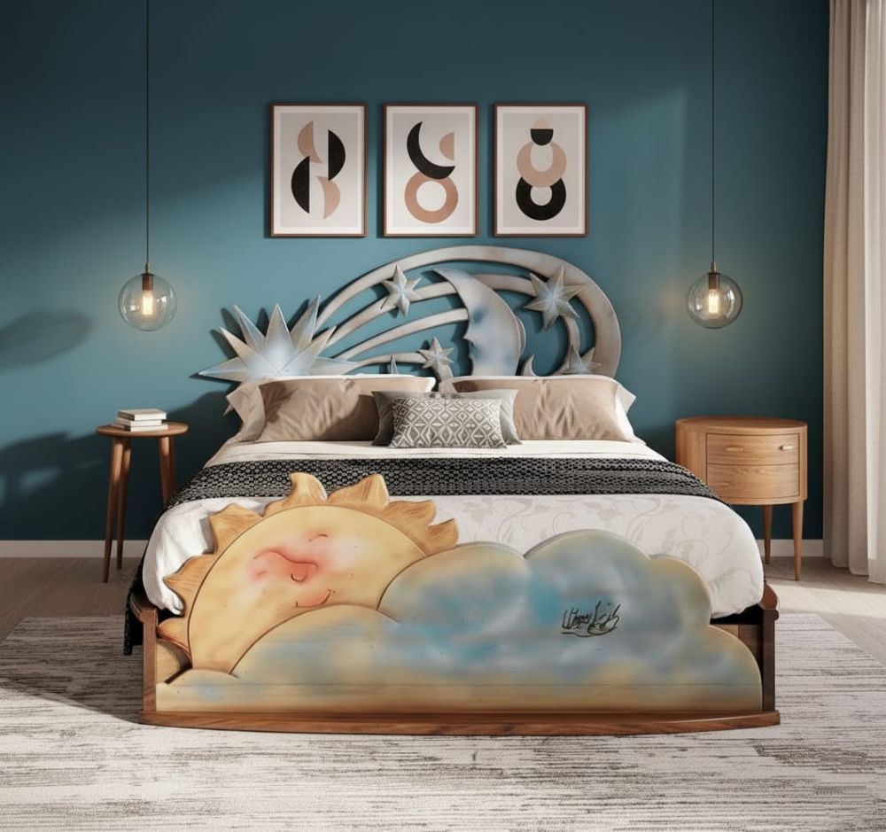 Solid wood bed with drawers