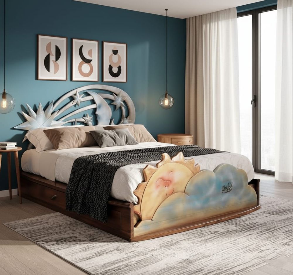 Solid wood bed with drawers