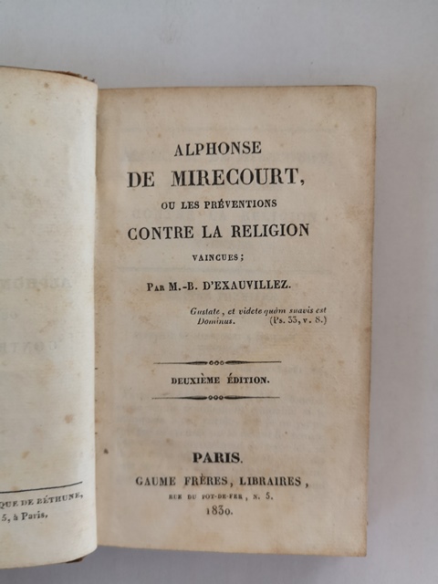 Alphonse de mirecourt ou les prevention contre la religion MB D'exauvillez 1830
