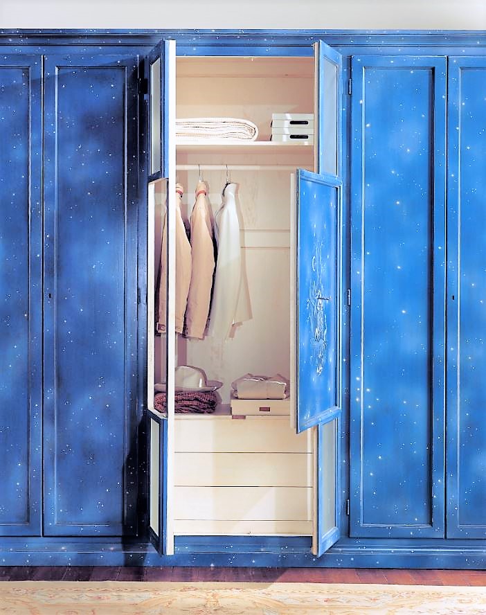 Lacquered solid wood wardrobe 6 doors blu notte