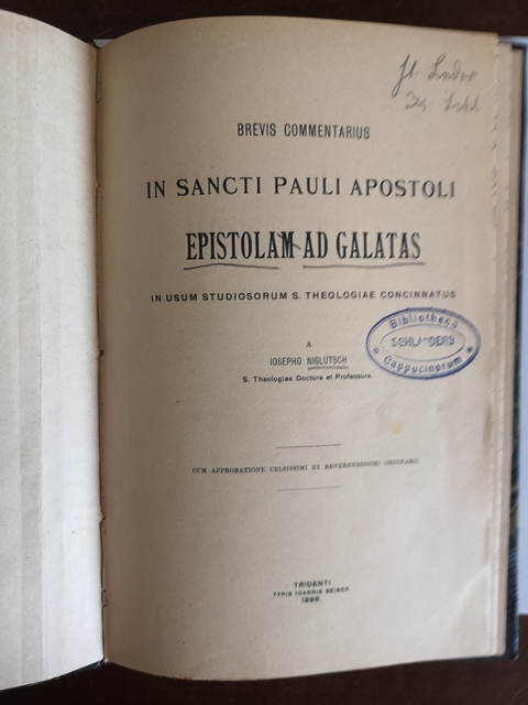 Brevis commentarius in sacti pauli apostoli epistolam ad galatas Iosepho Niglutsch Tridenti 1898