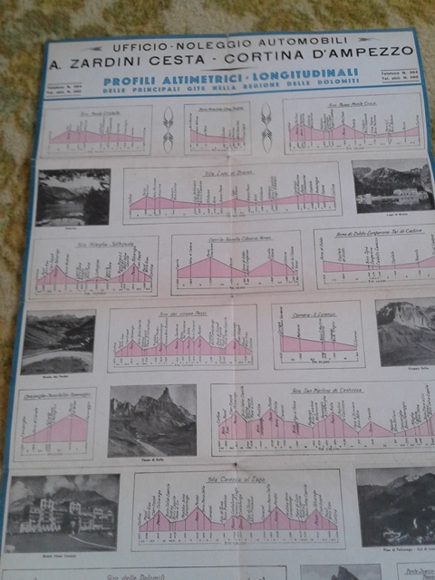 Depliant/opuscolo.a zardi-cesta. cortina d'ampezzo. carta automobilistica. mappa vintage dolomiti