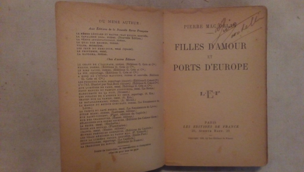 Filles d'amour et ports d'Europe - Pierre Mac Orlan Edition de France
