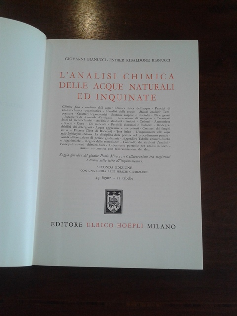 L'analisi chimica delle acque naturali ed inquinate - Giovanni Bianucci Hoepli