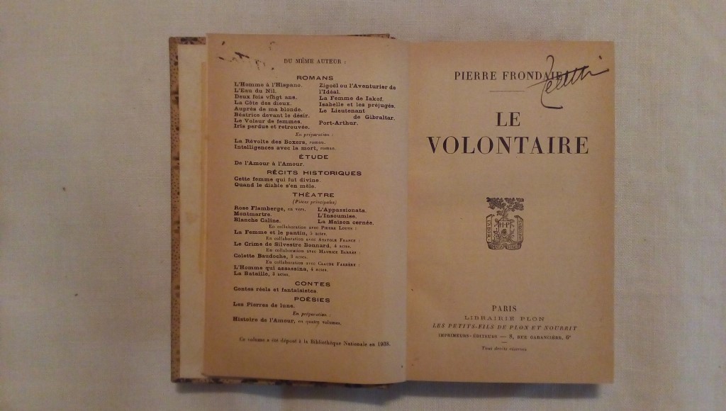 Le volontaire - Pierre Frondaie 1938