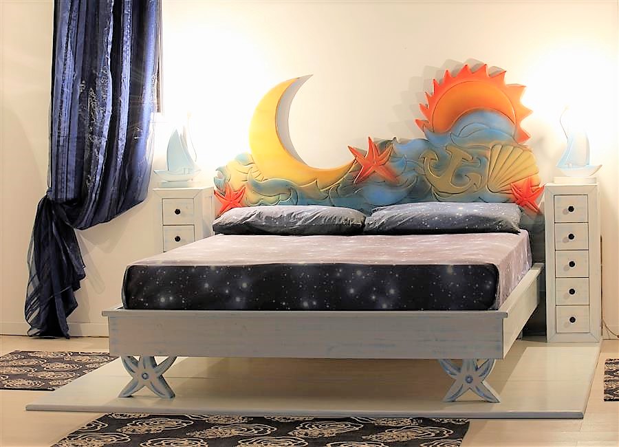 Container bed in lacquered solid wood with bedside table with bedside tables cielo mare