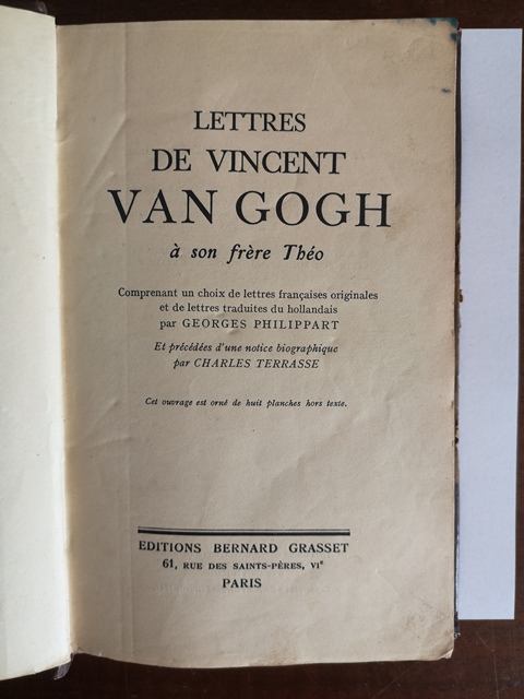 Lettres de Vincent Van Gogh a son frere Theo Bernard Grasset Paris 1937