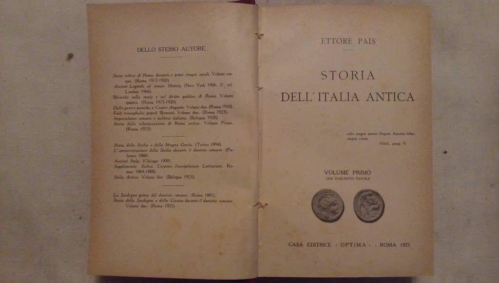 Storia dell'Italia antica - Ettore Pais Casa Optima Roma 1925 Volume I II