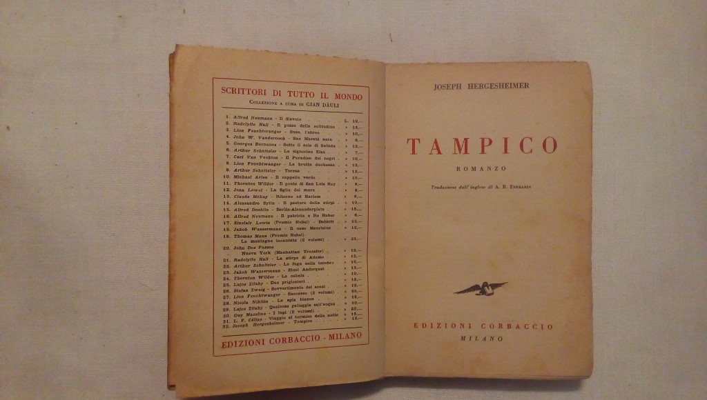 Tampico romanzo - Joseph Hergesheimer - Edizioni Corbaccio 1933